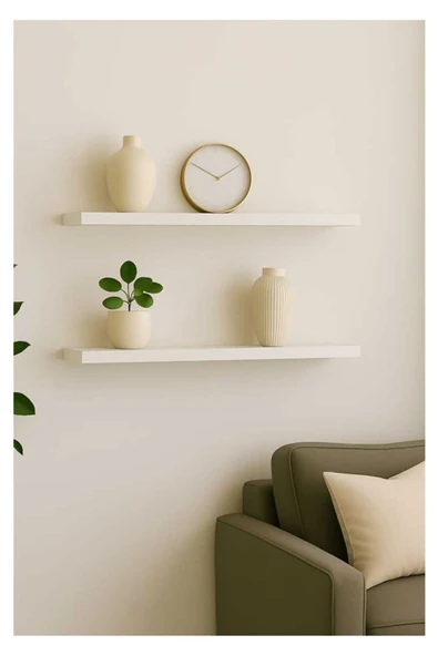 yankı-byeg 50 Cm 2li Mat Beyaz Mdf Uçan Duvar Rafı Gizli Bağlantı Kitaplık ürün görseli 1