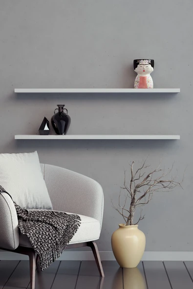 yankı-byeg 80 Cm 2li Mat Beyaz Mdf Uçan Duvar Rafı Gizli Bağlantı Kitaplık ürün görseli 1