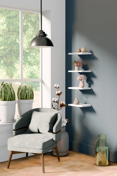 yankı-byeg 20 Cm 4lü Mat Beyaz Mdf Uçan Mini Duvar Rafı Gizli Bağlantı Çiçeklik ürün görseli 1
