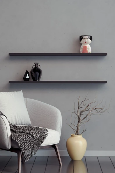 yankı-byeg 80 Cm 2li Mat Siyah Mdf Uçan Duvar Rafı Gizli Bağlantı Kitaplık ürün görseli 1