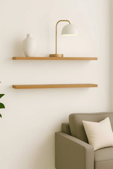 yankı-byeg 50 Cm 2li Safir Meşe Mdf Uçan Duvar Rafı Gizli Bağlantı Kitaplık ürün görseli 1