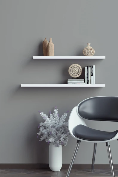 yankı-byeg 50 Cm 60 Cm 2li Mat Beyaz Mdf Uçan Duvar Rafı Gizli Bağlantı Kitaplık ürün görseli 1