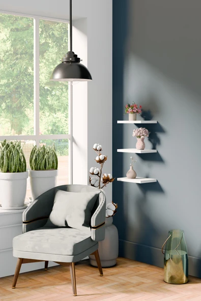 yankı-byeg 20 Cm 3lü Mat Beyaz Mdf Uçan Mini Duvar Rafı Gizli Bağlantı Çiçeklik ürün görseli 1