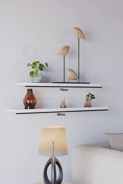 yankı-byeg 70 Cm 80 Cm 2li Mat Beyaz Mdf Uçan Duvar Rafı Gizli Bağlantı Kitaplık Dekoratif Duvar Rafı ürün görseli 1