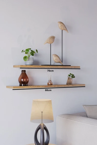 yankı-byeg 70 Cm 80 Cm Mdf 2li Safir Meşe Uçan Duvar Rafı Gizli Bağlantı Kitaplık ürün görseli 1