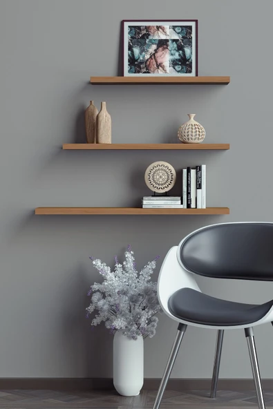 yankı-byeg 40 Cm 50 Cm 60 Cm 3lü Safir Meşe Mdf Uçan Duvar Rafı Gizli Bağlantı Kitaplık ürün görseli 1