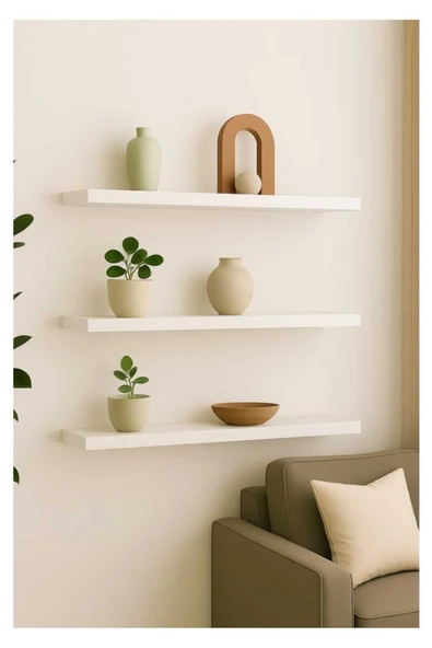 yankı-byeg 50 Cm 3lü Mat Beyaz Mdf Uçan Duvar Rafı Gizli Bağlantı Kitaplık ürün görseli 1
