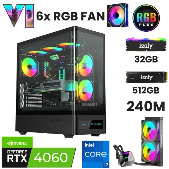İzoly X9 i7 12700F 32GB DDR4 RAM 512GB Nvme M.2 SSD RTX4060 8GB 240MM Sıvı Soğutma Oyuncu Oem Seti ürün görseli 1