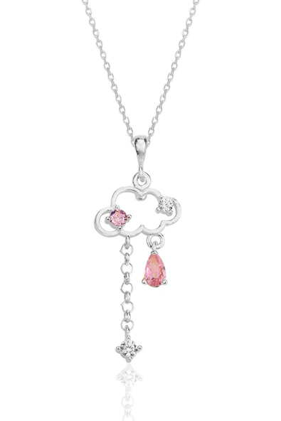Gümüş rodyumlu pembe zirkon taşlı bulut kolye SGTL12351RODAJ ürün görseli 1