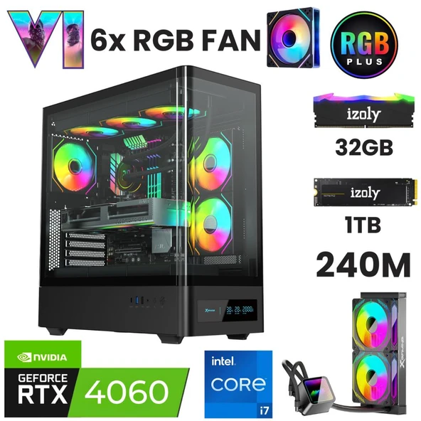 İzoly X10 i7 12700F 32GB DDR4 RAM 1TB Nvme M.2 SSD RTX4060 8GB 240MM Sıvı Soğutma Oyuncu Oem Seti ürün görseli 1