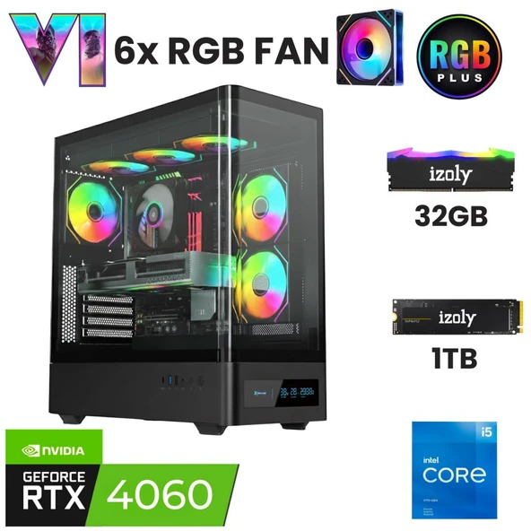 İzoly X8 i5 12400F 32GB DDR4 RAM 1TB Nvme M.2 SSD RTX4060 8GB Oyuncu Oem Seti ürün görseli 1