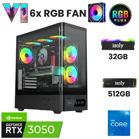 İzoly X5 i5 12400F 32GB DDR4 RAM 512GB Nvme M.2 SSD RTX3050 6GB Oyuncu Oem Seti ürün görseli 1