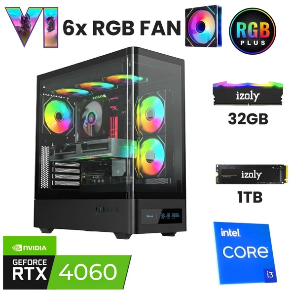 İzoly Odin i3 12100F 32GB DDR4 RAM 1TB Nvme M.2 SSD RTX4060 8GB Oyuncu Oem Seti ürün görseli 1