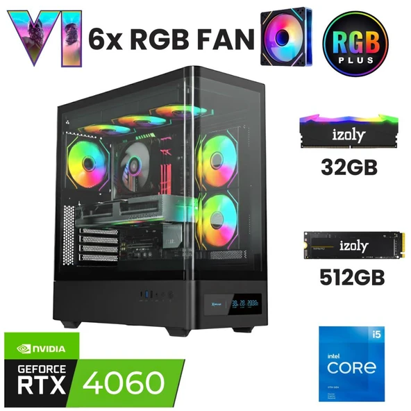 İzoly X7 i5 12400F 32GB DDR4 RAM 512GB Nvme M.2 SSD RTX4060 8GB Oyuncu Oem Seti ürün görseli 1