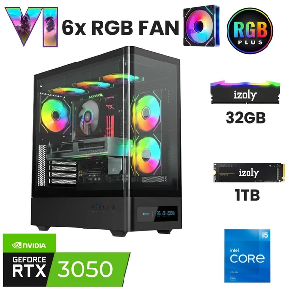 İzoly X6  i5 12400F 32GB DDR4 RAM 1TB Nvme M.2 SSD RTX3050 6GB Oyuncu Oem Seti ürün görseli 1