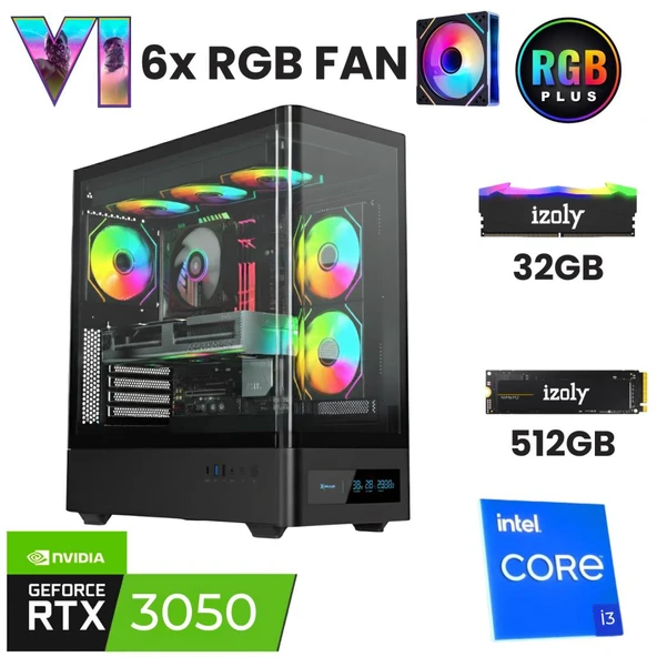İzoly Loki i3 12100F 32GB DDR4 RAM 512GB Nvme M.2 SSD RTX3050 6GB Oyuncu Oem Seti ürün görseli 1