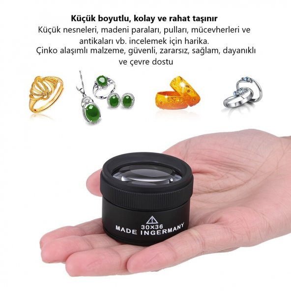 El Tipi 2 Optik Mercekli Çok Kaliteli 30x36mm SİYAH Büyüteç (Made In Germany) ürün görseli 1