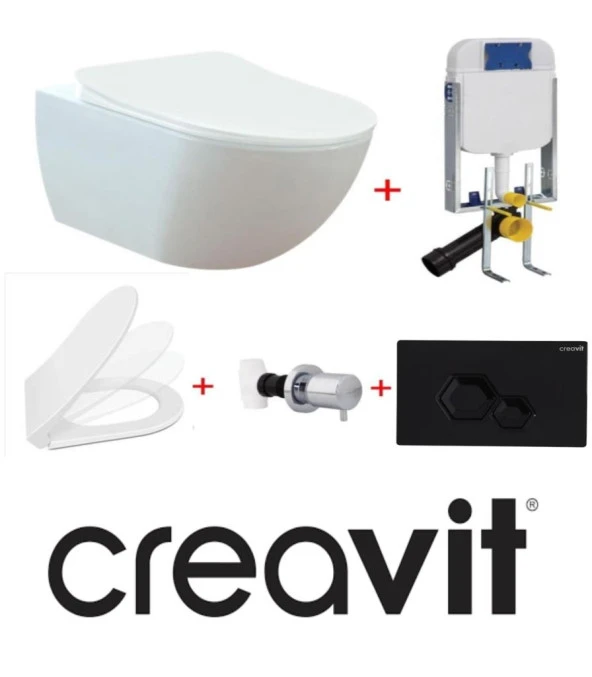 Creavit Free Asma Klozet Beyaz GR5001 FE320 + Nkp Slim İnci Yavaş Kapaklı ürün görseli 1