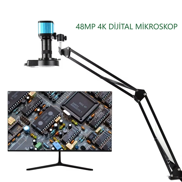 TriLine 48MP 4K 60F/S Endüstriyel Mikroskop Katlanabilir Tutucu 150X Zoom Lensli 56 Led Halka Işık ürün görseli 1