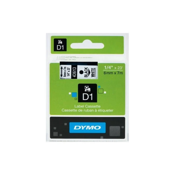 Dymo D1 Şerit Standart 6 MMx7 MT Beyaz Üzerine Siyah 43613 ürün görseli 1