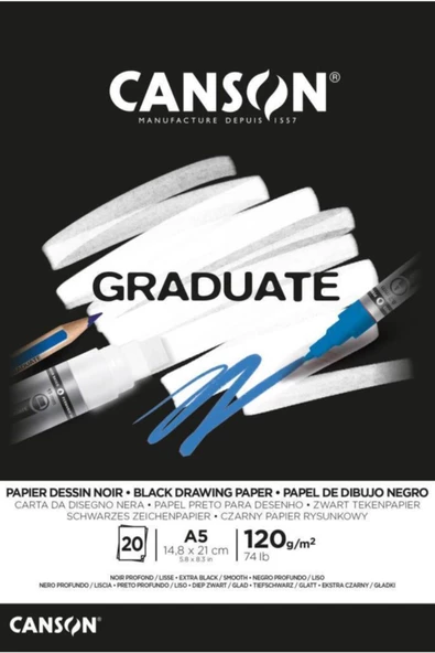 Canson Graduate Siyah Defter 120 Gram A5 20 Sayfa ürün görseli 1