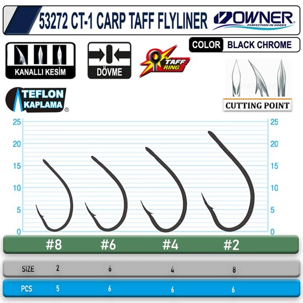 OWNER 53272 CT-1 CARP TAFF FLYLINER Sazan İğnesi - Resim 2