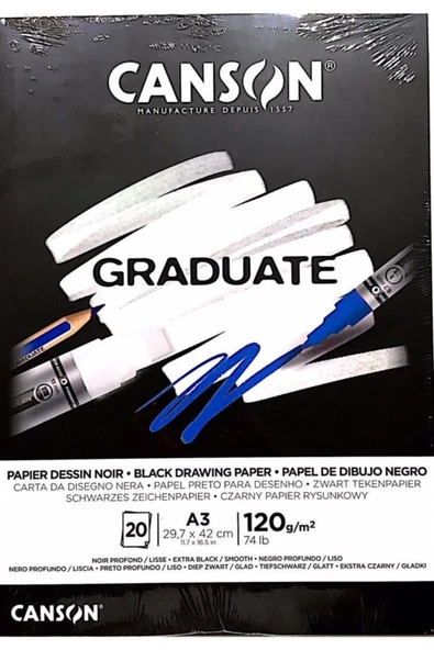 Canson Çizim Bloğu Graduate Cangrad Siyah 20 SY A3 120 GR ürün görseli 1
