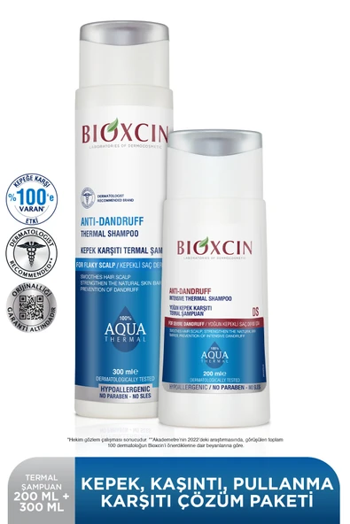 Bioxcin Aqua Kepek Karşıtı Termal Şampuan 300 Ml + Yoğun Kepek Karşıtı Termal Şampuan 200 Ml ürün görseli 1