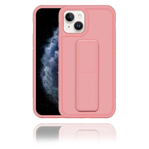 Apple IPhone 13 Mini Uyumlu Mat Rose Gold Yumuşak Silikon Standlı Tutacaklı (Tutamaçlı) Telefon Kılıfı ürün görseli 1