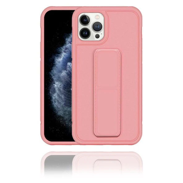Apple IPhone 12 Pro Uyumlu Rose Gold Yumuşak Silikon Standlı Tutacaklı (Tutamaçlı) Telefon Kılıfı ürün görseli 1