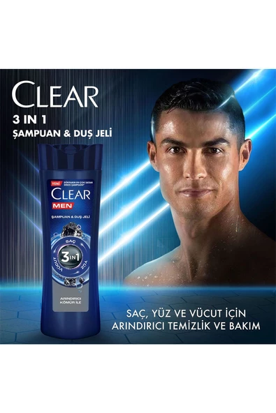 Clear Men 3 In 1 Şampuan & Duş Jeli Arındırıcı Kömür Saç Yüz Vücut Için 350 ml X2 ürün görseli 1