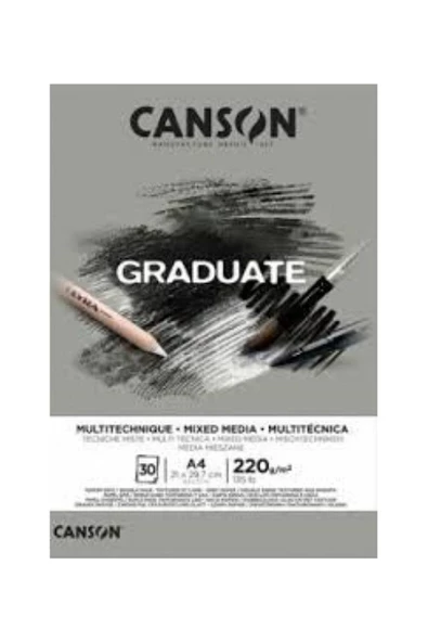Canson Çizim Bloğu Graduate Mıx Medıa Gri 30 Yaprak A4 220 Gram ürün görseli 1