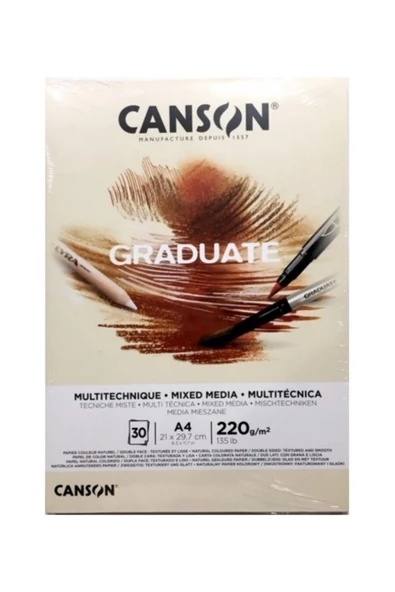 Canson Çizim Bloğu Graduate Mıx Medıa Natural 30 Yaprak A4 220 Gram ürün görseli 1