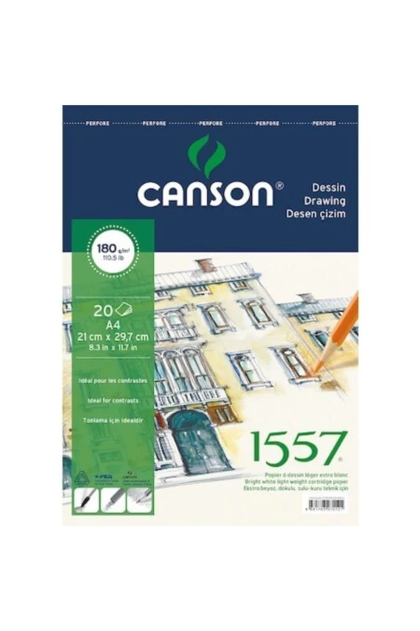 Canson 1557 Resim Ve Çizim Blok 180 GR A4 20 Yaprak Üstten Spiralli ürün görseli 1