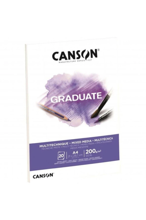 Canson Çizim Bloğu Graduate Mıx Medıa Beyaz 20 Yaprak A4 200 Gram ürün görseli 1