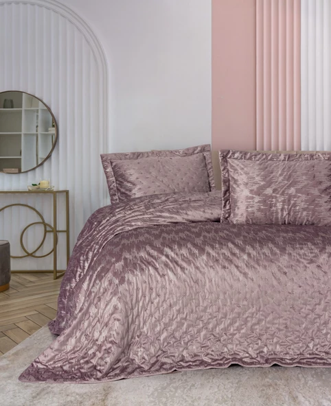 Cotton Box Smart Çift Kişilik Yatak Örtüsü Kadife Varaklı Luz Pudra ürün görseli 1