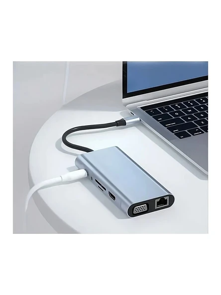 Daytona FC31 Macbook Uyumlu Type-C USB-C to 3XUSB 3.0 4K 1080p HD HDMI VGA RJ45 Pd Aux Sd Tf 11IN1 Çevirici Hub Adaptör ürün görseli 1