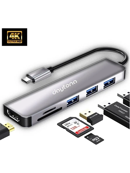 Daytona Hc-13 6'lı Usb Type-c Dockıng Statıon GİRİŞ USB TİP-C  3XUSB3.0 HDMI SD MİCRO SD ürün görseli 1