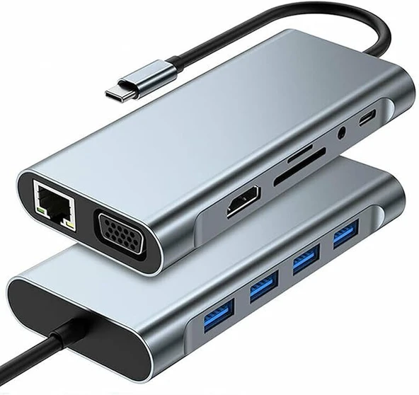 Daytona FC09 11in1 MacBook Uyumlu TYPE-C to TYPE-C/RJ-45/HDMI/2xUSB3.0/2xSD-TF/VGA Çevirici ürün görseli 1