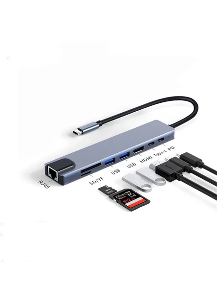 Daytona Cf04 Macbook Uyumlu Type- To 4k Hdmı Usb3 Ethernet 8ın1 Çevirici Adaptör ürün görseli 1