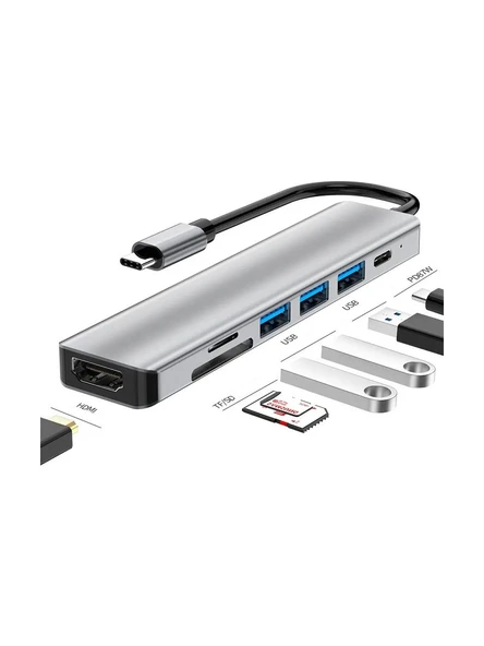 Daytona Hc-13 6'lı Usb Type-c Dockıng Statıon GİRİŞ USB TİP-C  3XUSB3.0 HDMI SD MİCRO SD - Resim 3