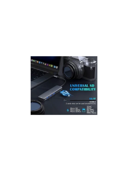 Daytona Hc-13 6'lı Usb Type-c Dockıng Statıon GİRİŞ USB TİP-C  3XUSB3.0 HDMI SD MİCRO SD - Resim 5