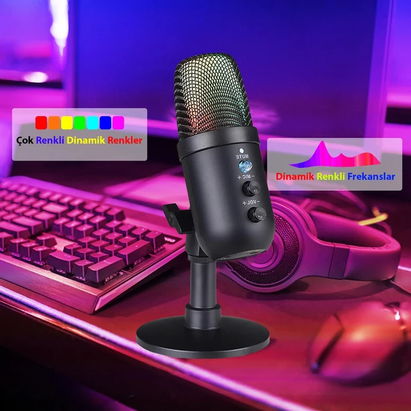 TriLine Profesyonel Kardioid RGB Oyuncu Stüdyo Kayıt Kablolu Podcast Mikrofonu ürün görseli 1