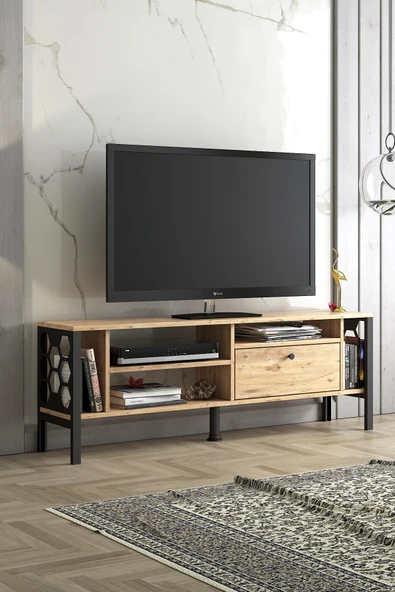 Wood'n Love Hera 140 Cm Tv Ünitesi - Atlantik Çam / Siyah ürün görseli 1