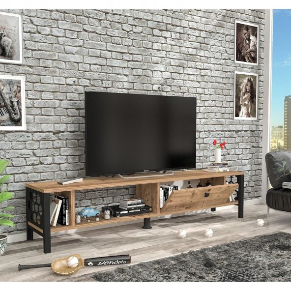 Woodn Love Defne 140 Cm Tv Ünitesi - Atlantik Çam / Siyah ürün görseli 1