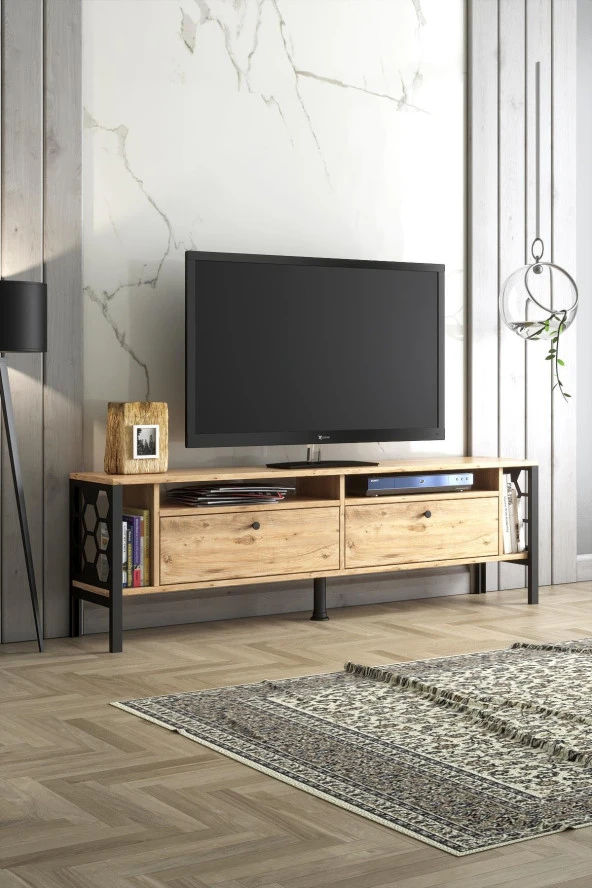 Wood'n Love Luna 160 Cm Tv Ünitesi - Atlantik Çam / Siyah ürün görseli 1
