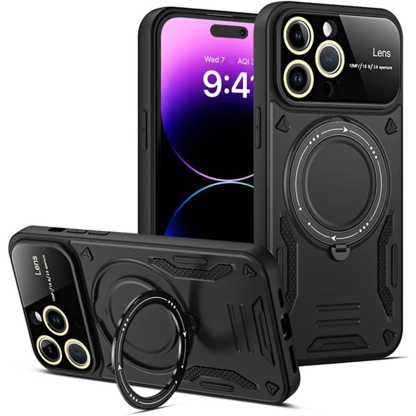 iPhone 16 Pro Uyumlu Siyah Joy Entegre Standlı Kamera ve Ekran Korumalı Kılıf ürün görseli 1