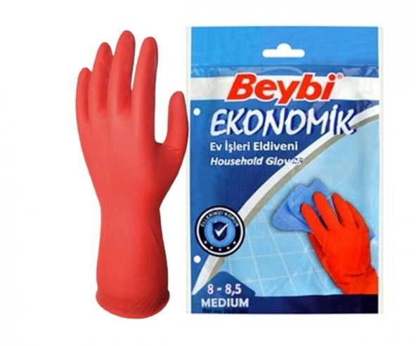 Beybi Bulaşık Eldiveni Ekonomik 8-8,5 Medium Beden - Kırmızı ürün görseli 1
