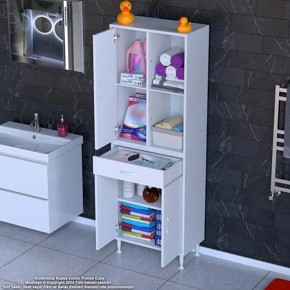 Modilayn AFRA 65x173x32,5 cm 1 Çekmece 3 Kapak 3 Raf 6 Bölme Çok Amaçlı Banyo & Mutfak Dolabı  ürün görseli 1