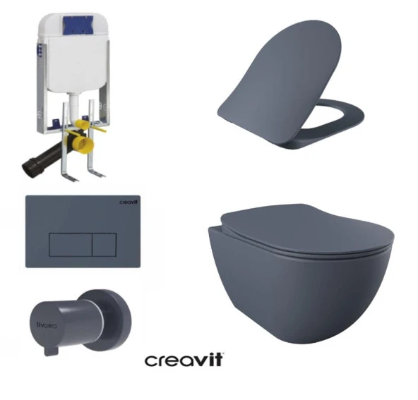 Creavit GR5001- FE322 5 Parça Basalt Mat Asma Klozet Gömme Rezervuar Seti Kanalsız ürün görseli 1